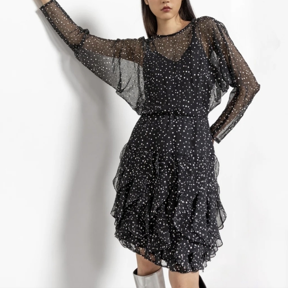 Betsy & Adam Vintage Sheer Polka Dot Mini Dress - Size 4